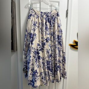 Poplin Anthropologie Blue and White Women's Skirt